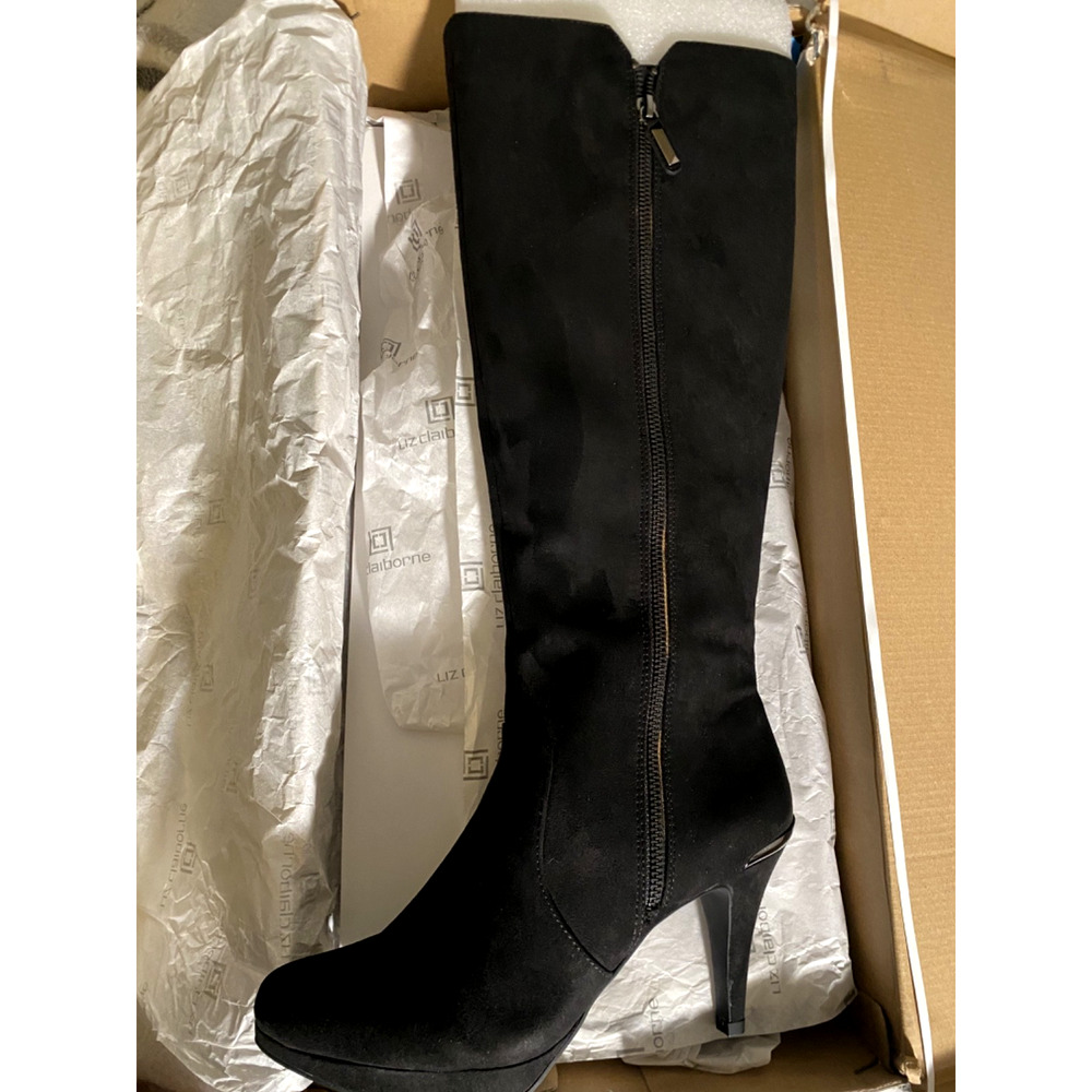 Liz Claiborne LC Eldridge Black Leather Boots 8.5 Medium NEW Knee High